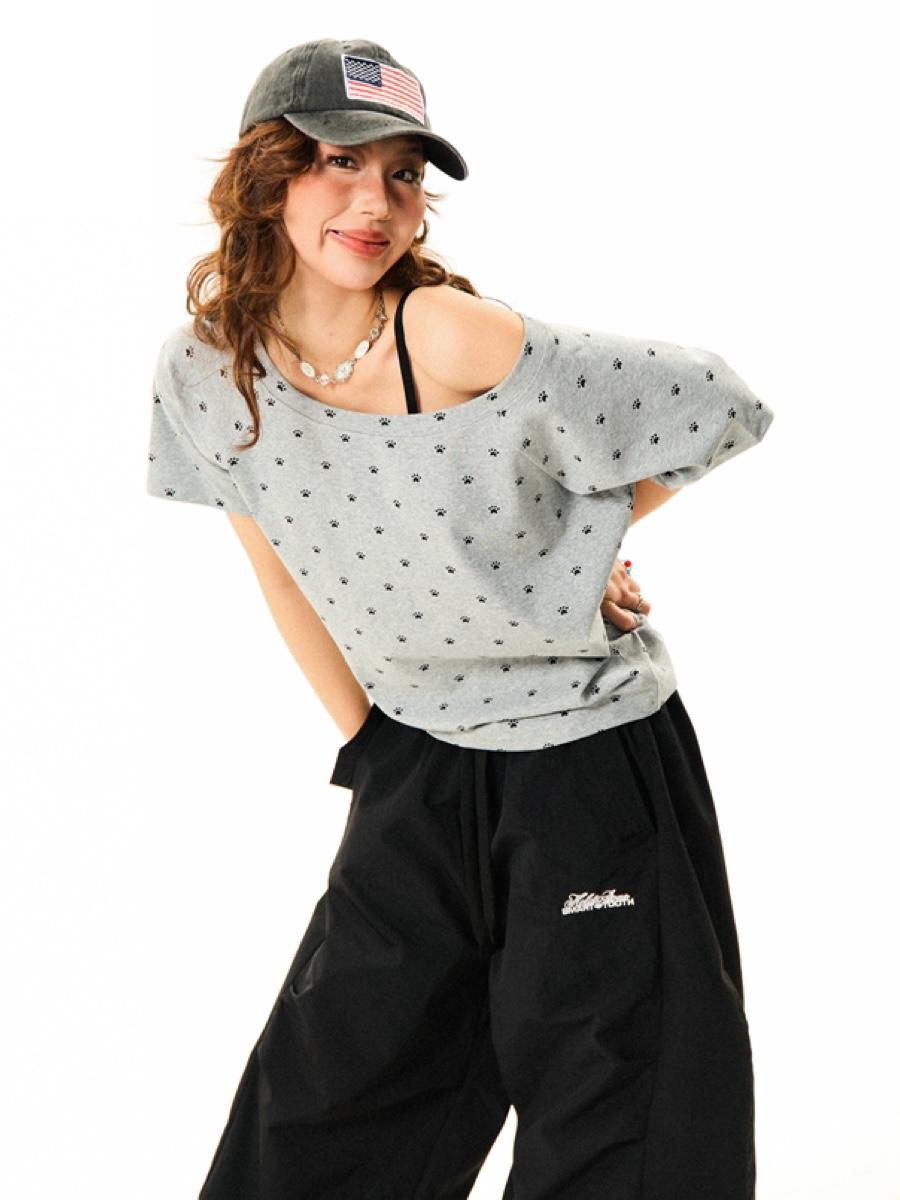 YOUNG STAGE Dog Footprint Slated Short Sleeve