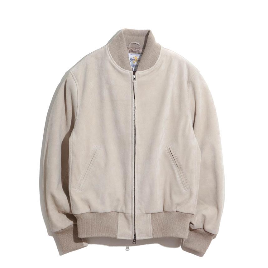 Sheep Suede Zip Front Baseball Jacket - Ecru