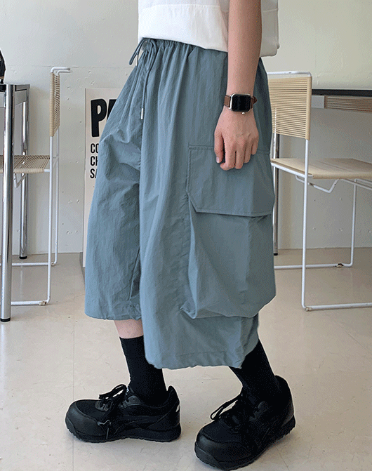 [unisex] 본키 나일론 밴딩 스트링 버뮤다 카고 팬츠 (4color)