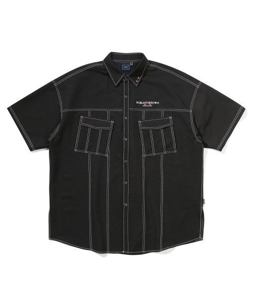 스티치 포켓 하프 셔츠_블랙