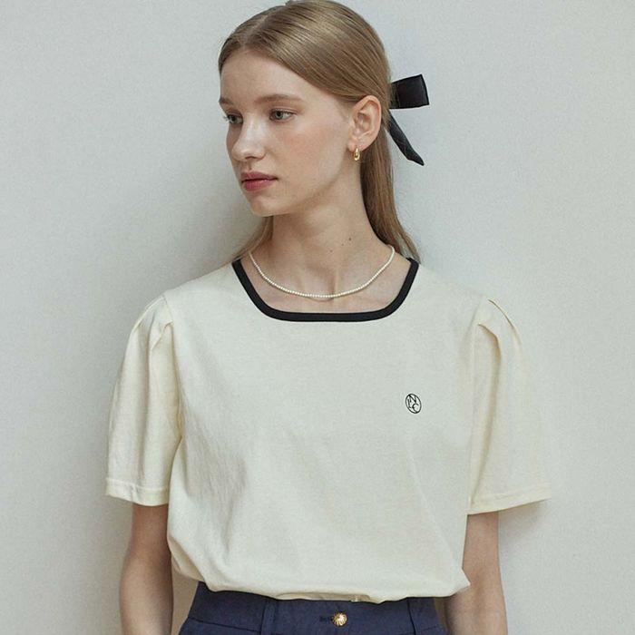 Neckline Puff Sleeve T-shirt - Cream