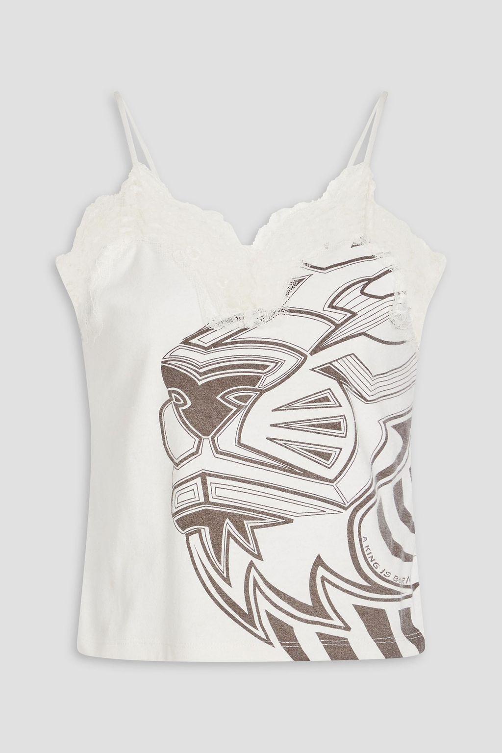 레이스 트리밍 프린트 코튼 저지 탱크