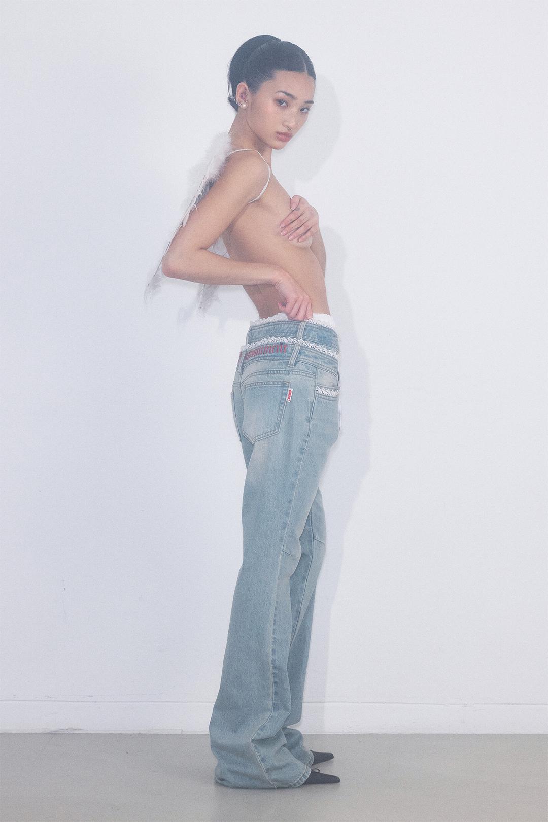 Double Waist Boots Cut Denim Vintage Ice