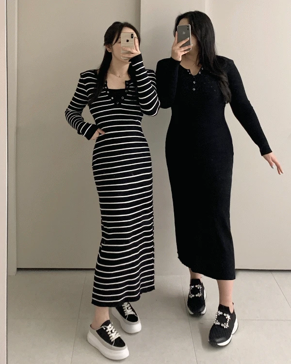[무료배송][44-88]항아리 몸매보정 커버핏 단추 맥시 롱원피스 5color