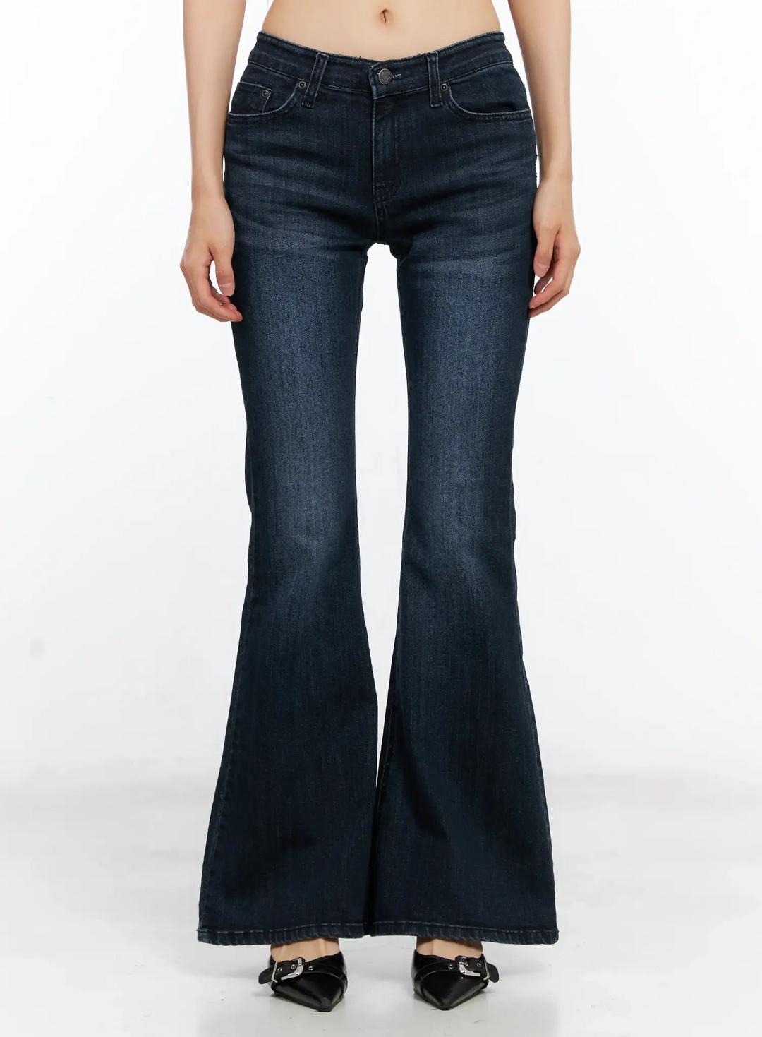 Chaerin Washed Flare Denim Jeans CL529 - Dark blue / S