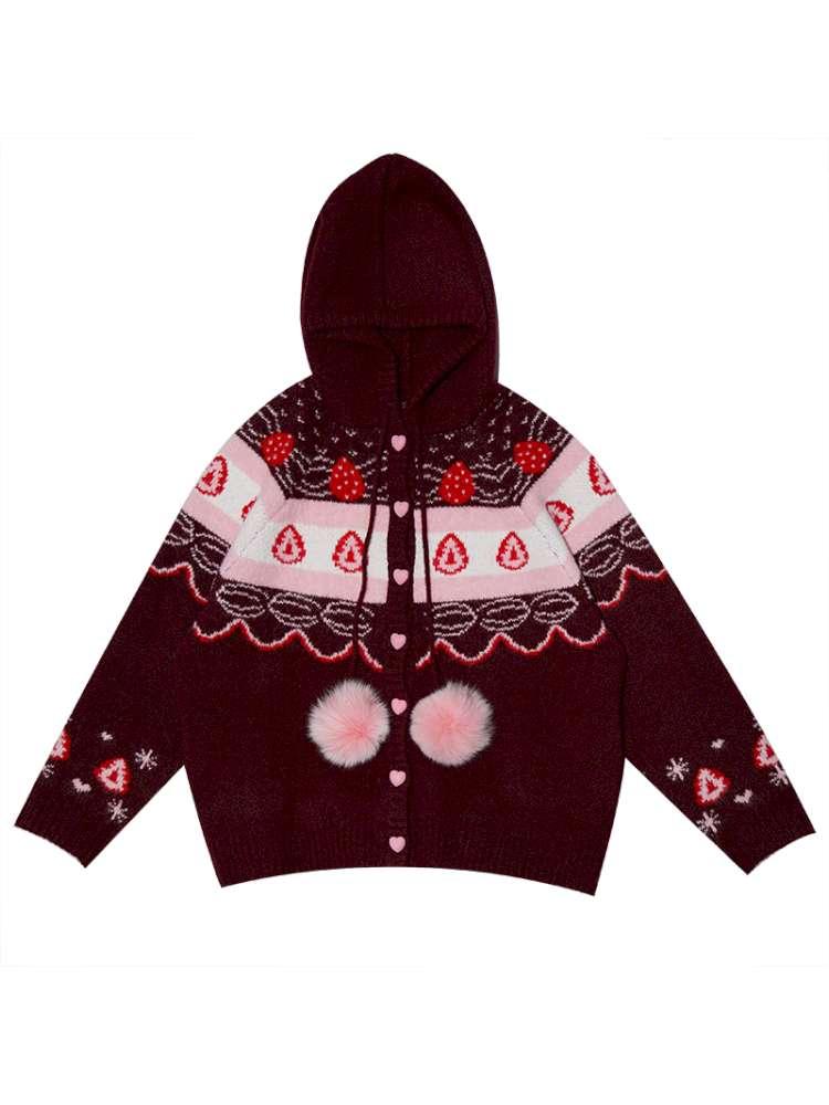 Strawberry Cake Fair Isle Knit Cardigan【s0000014944】