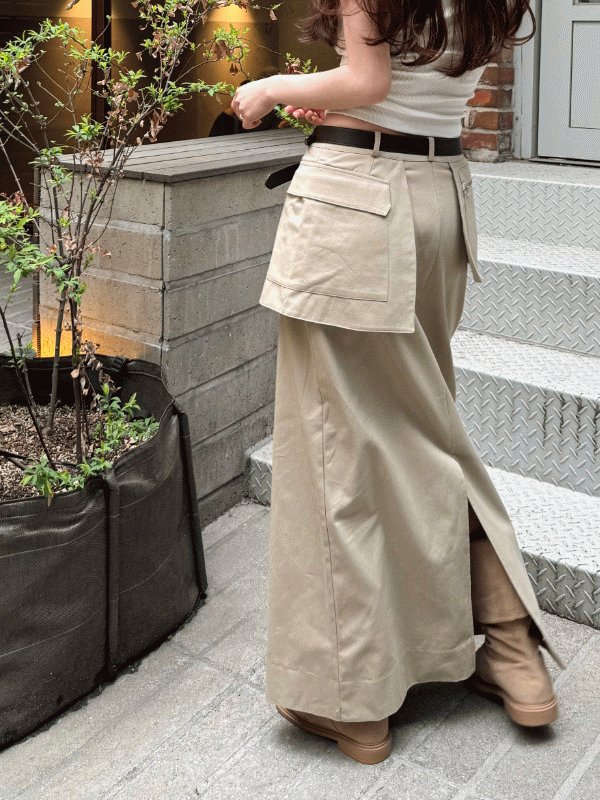 한대표 카고 포켓 언발 롱 스커트