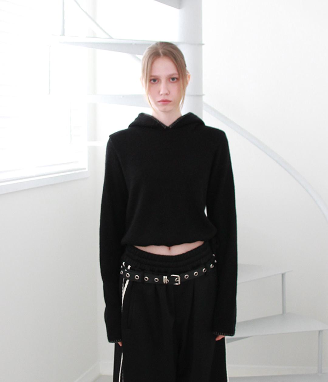 STITCH SLIM KNIT HOODIE (BLACK)