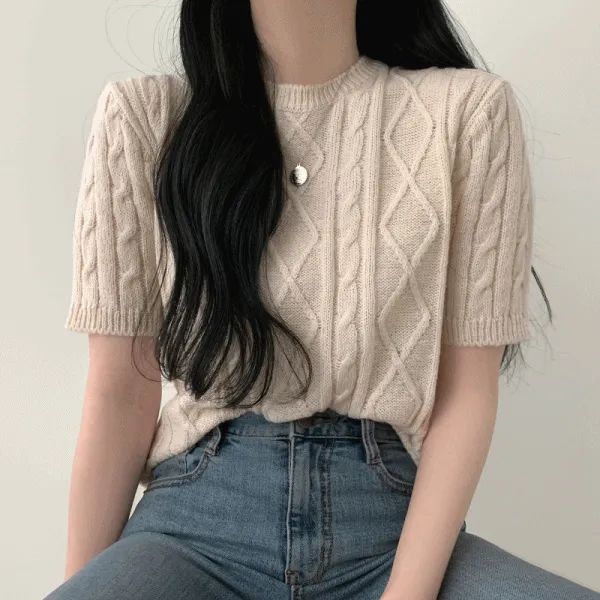 멜로 꽈배기반팔니트 [6color]