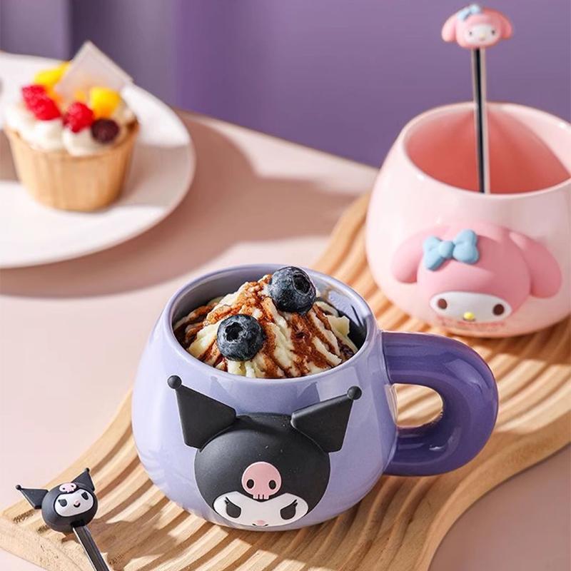 쿠로미 시나모롤 스푼포함 러버 디저트 세라믹 머그컵 머그잔 커피잔 540ml
