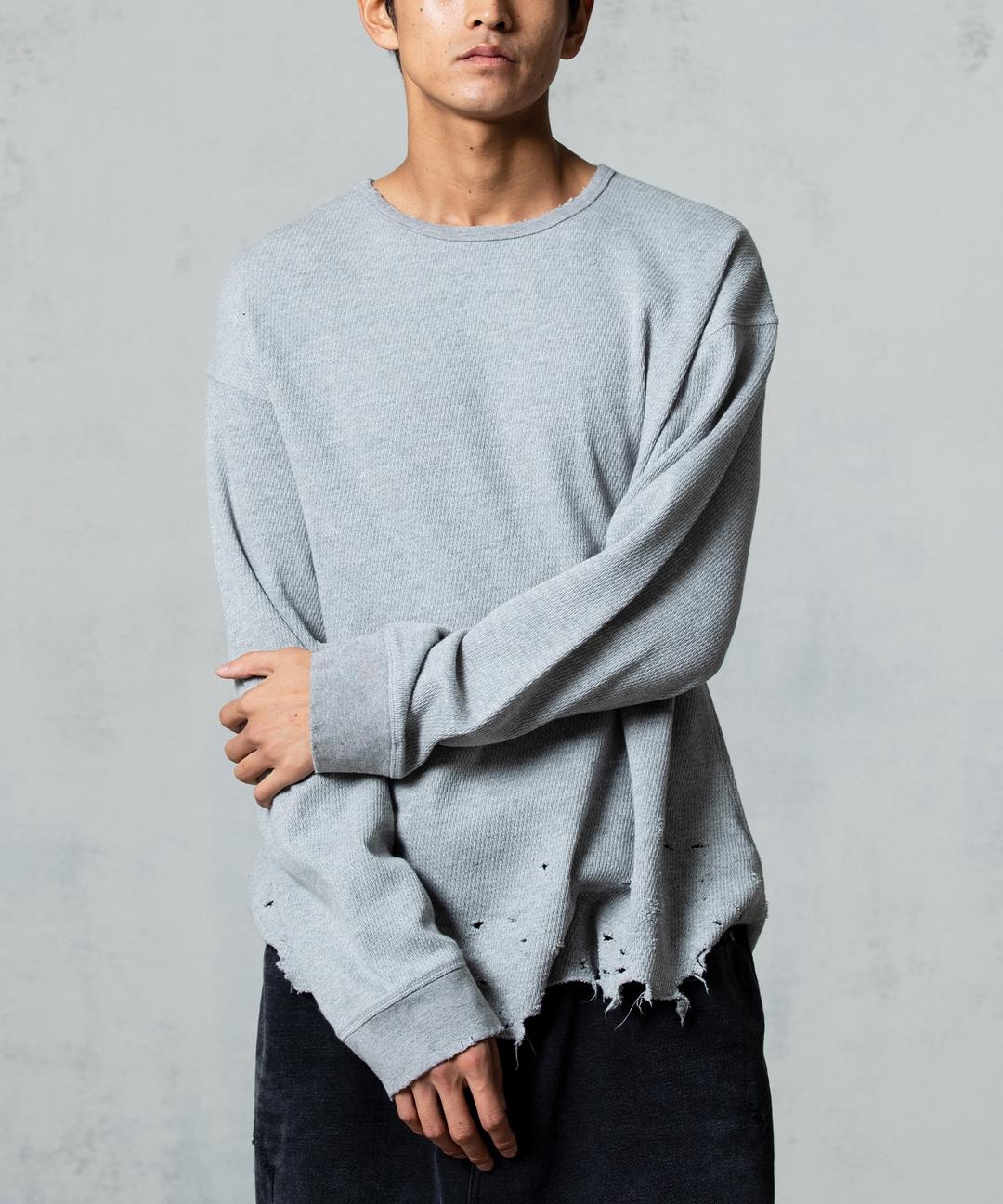 Distress Texture Waffle Long Sleeve_Vintage Grey