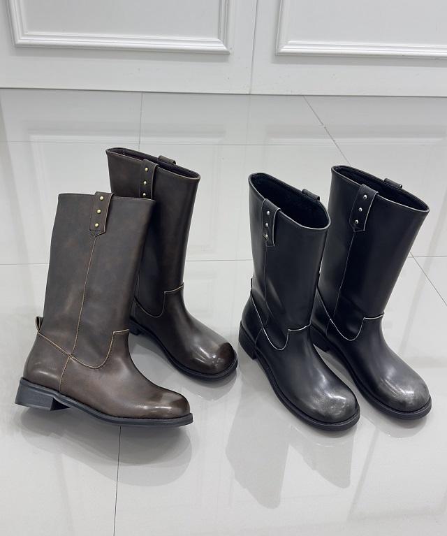 라이크에스 빈티지 워싱 가죽 하프 미들 롱부츠 3.5cm