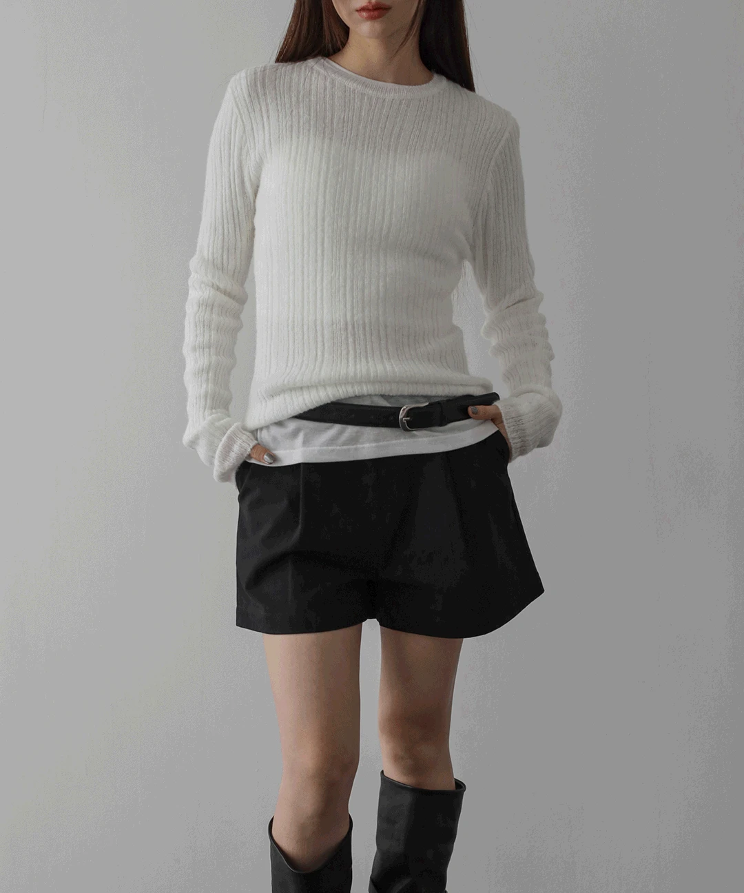 헤어리 골지 니트