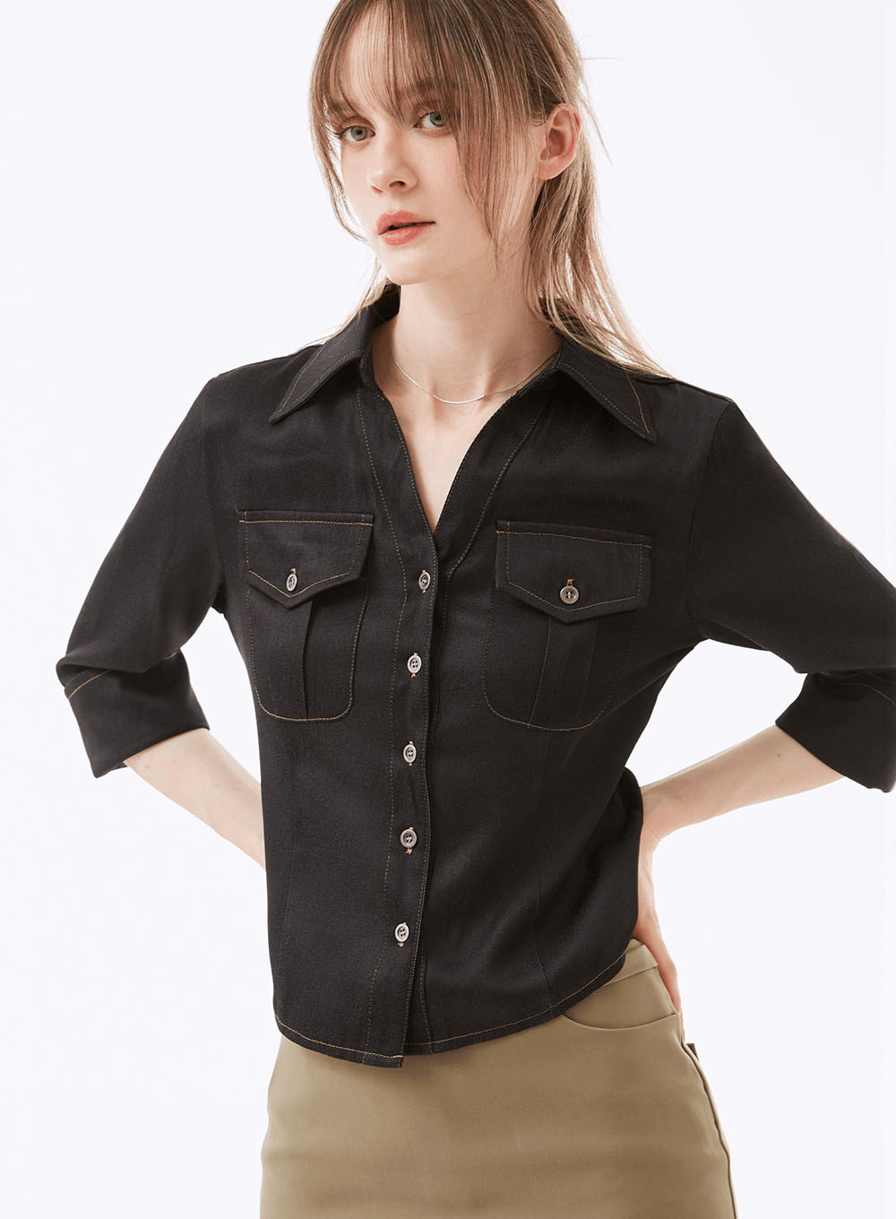 켄스 커프스 턴업 슬림핏 7부 셔츠