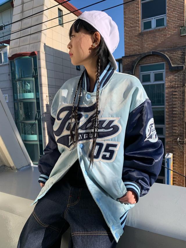 스투시 Stussy NY Chapter Satin Varsity Jacket Navy - 위시버킷