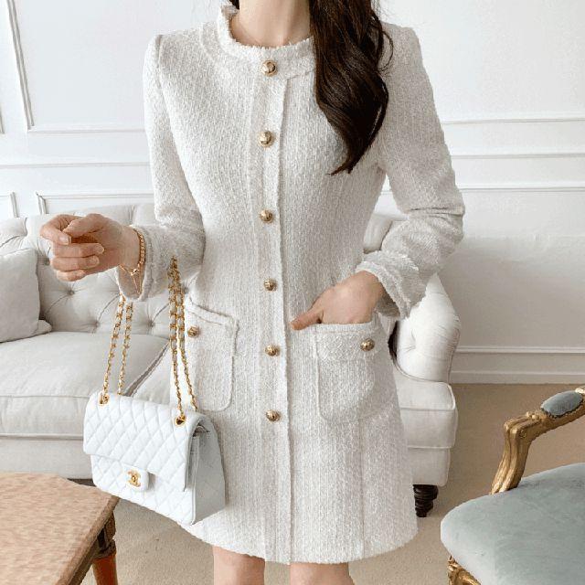 로맨틱 헤렌 트위드 수술 포인트 미니 원피스 (S,M)