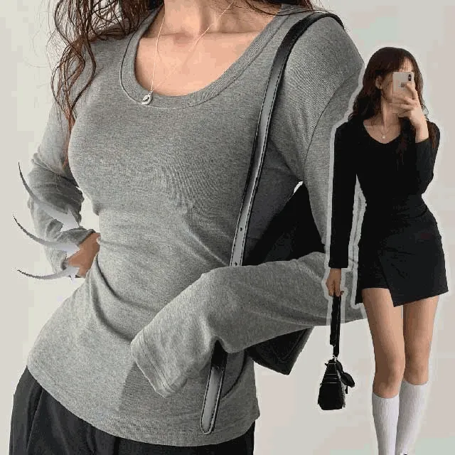 🚀당일🚀 🖤말라핏 긴팔ver.🖤 [인생핏/허리잘록] 개미허리 브이넥&라운드넥 긴팔 티셔츠 3color (이너 티셔츠 운동복 필라테스 베이직 데일리 모달 쫀쫀티) HI~200