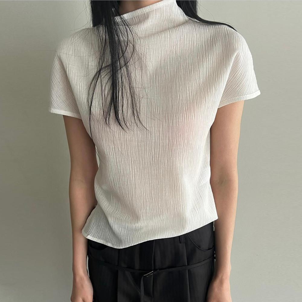 런던플랏 24SS 반하이넥 시스루 반팔티 (2color)