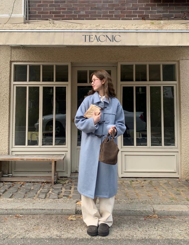 RAINY 루즈핏 혼버튼 울블렌드 칼리지 코트