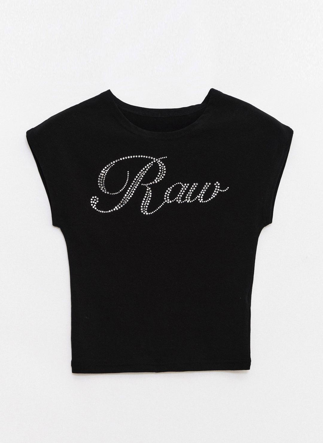 큐빅 로고 크롭 티셔츠 블랙