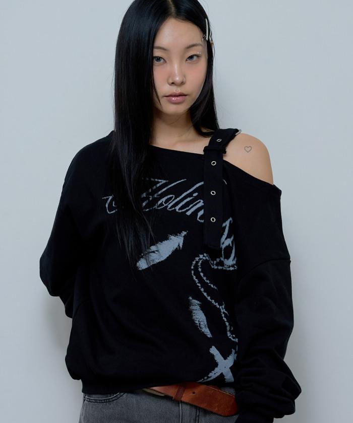 ONE-SHOULDER BUCKLE SWEATSHIRT (BLACK)_F24ZB063