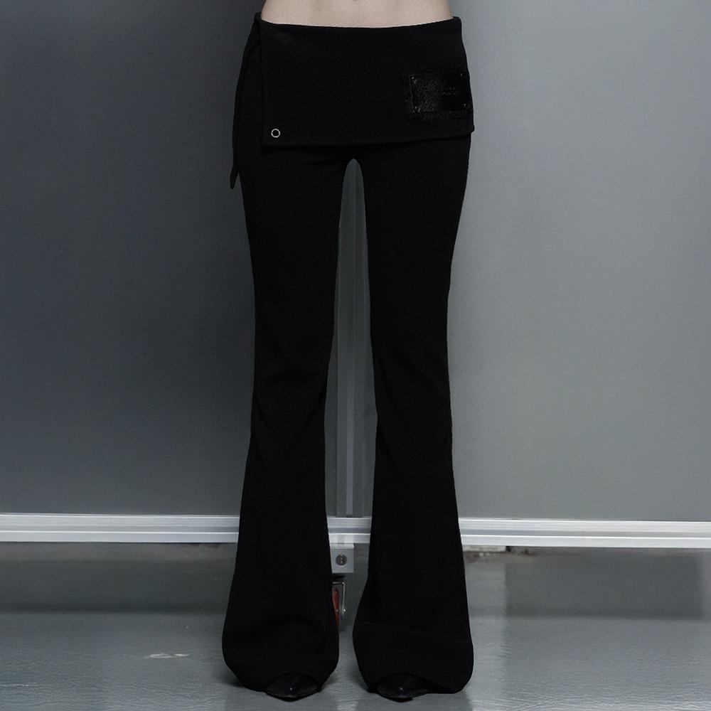 Lace-Up Side Slit Bootcut Pants (Black)