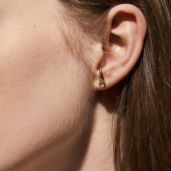 E012 14k Pear White Topaz Stud Earrings (Single)