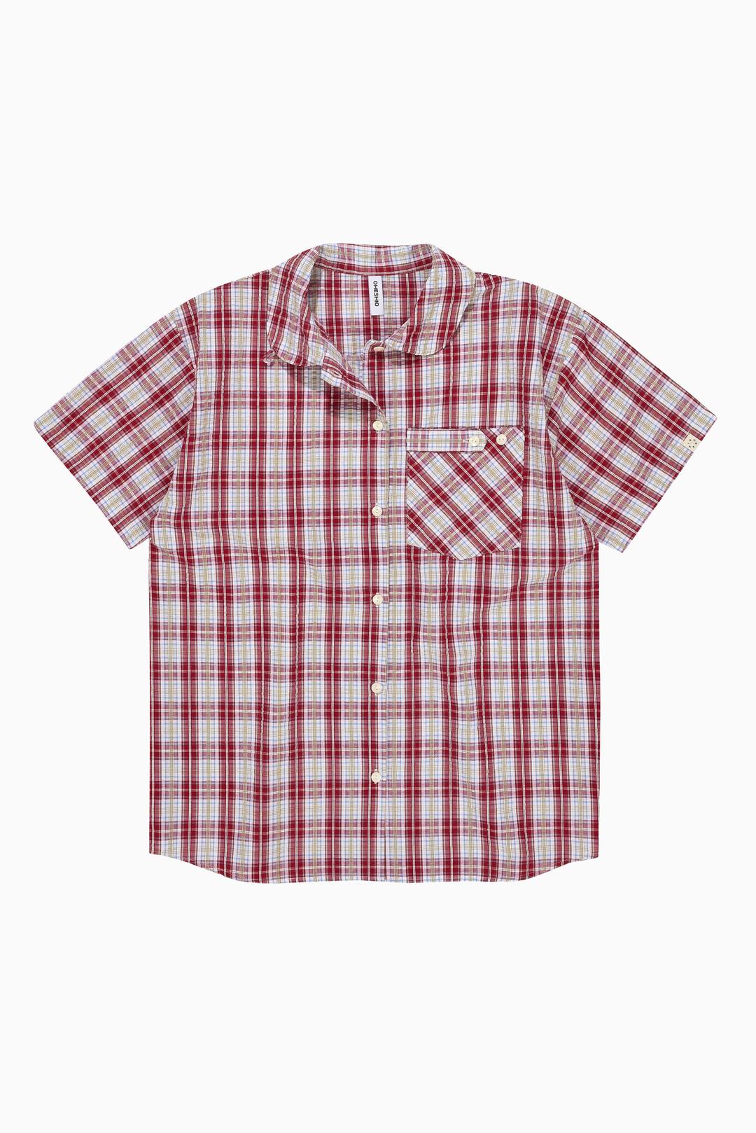 CHECK POCKET HALF SHIRT, RED