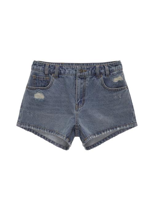 ROUGH DETAIL DENIM SHORTS IN BLUE