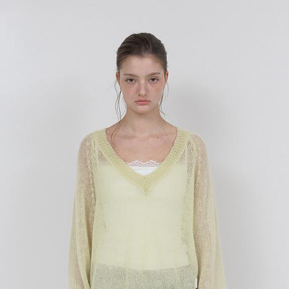 SHEER MOHAIR V-NECK KNIT (LIME)