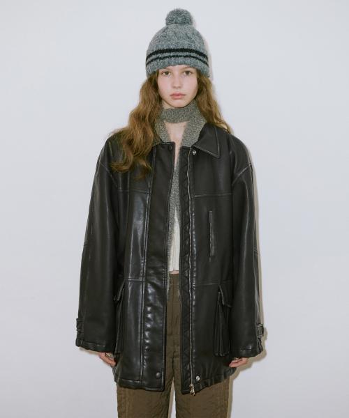 Washing Leather Half Jacket (Black)