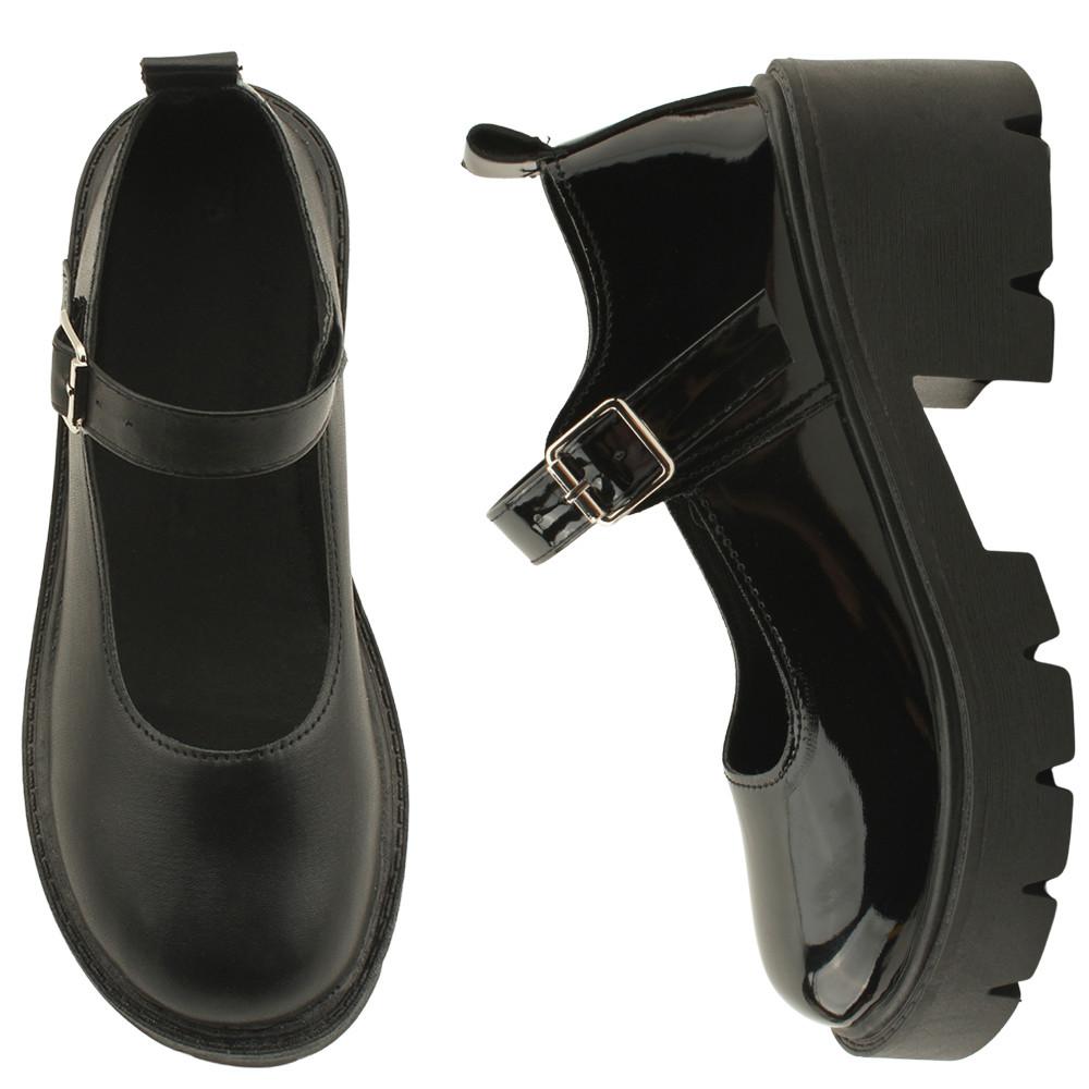 통굽 메리제인 미들힐 키높이 로퍼 구두 6cm