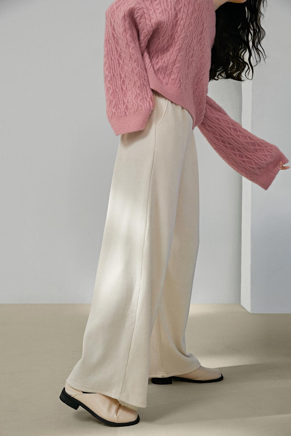 Pre sale-Beige corduroy casual pants autumn and winter straight tube loose black long pants