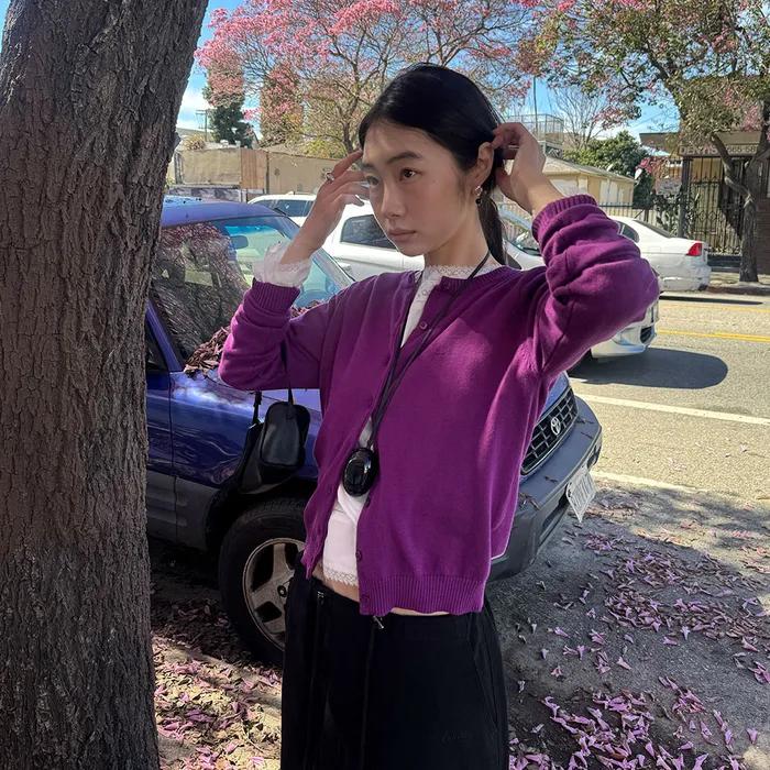 [남영서님 착용] [2차리오더]LETTER CARDIGAN (PURPLE)