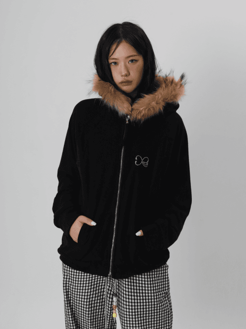 Boo Soft Fur Hood Zip-up_Black