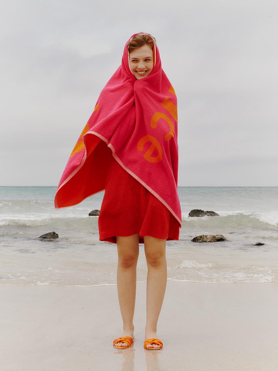 Terry Logo Beach Towel_Pink Orange Stripe