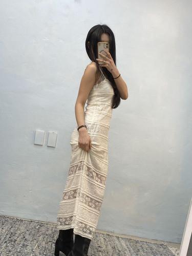 Yrzs cream lace long onepiece#