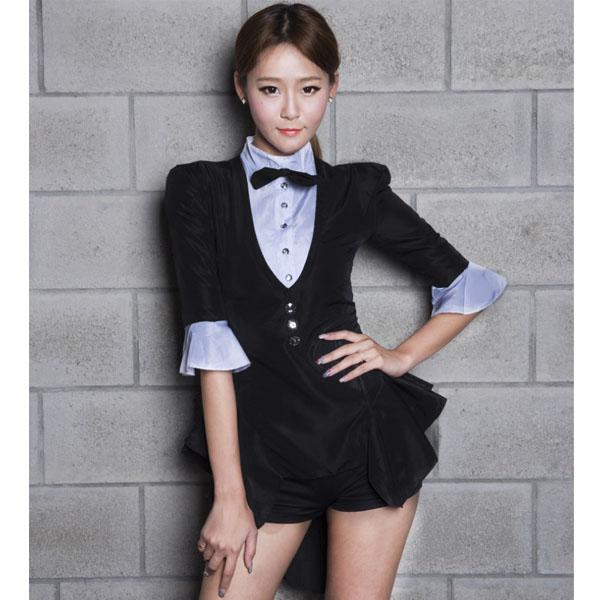 공연의상 여성 블랙 턱시도 재즈 댄스복 공연복