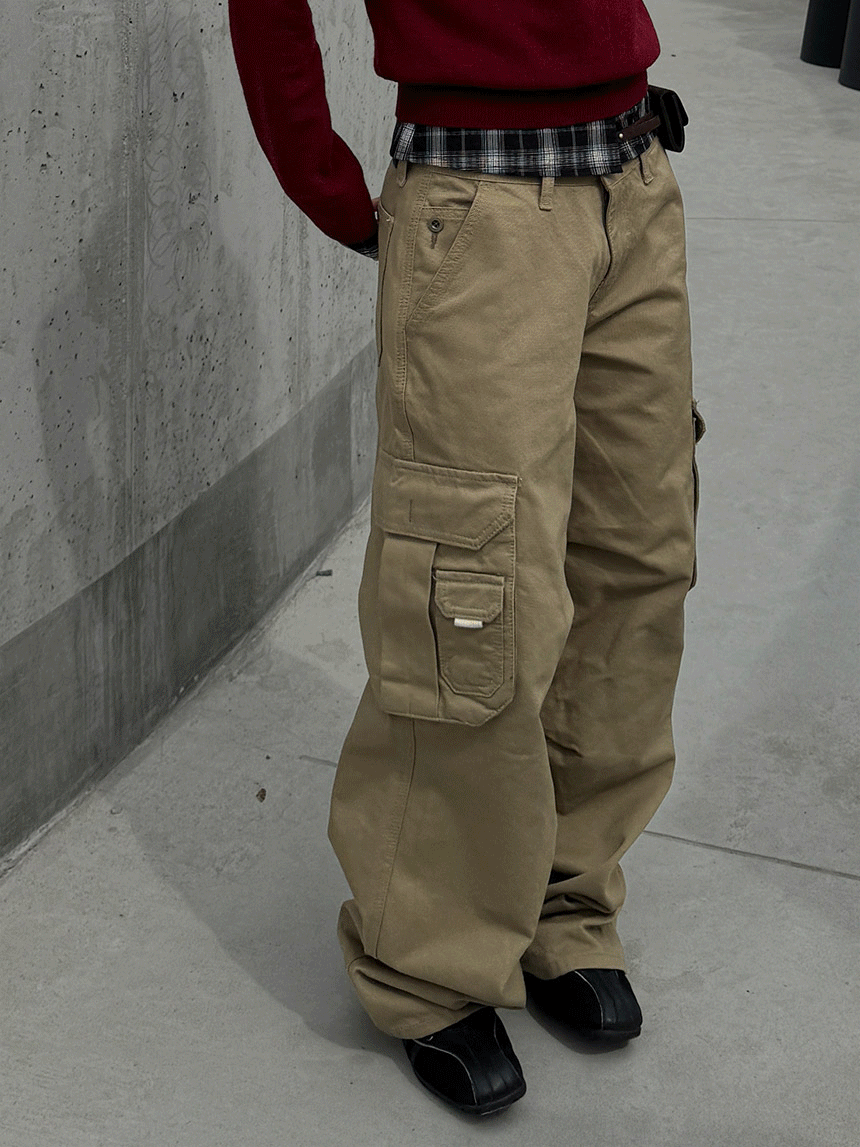 다상 솔리드 트윌 로우 버튼 카고 팬츠 2color