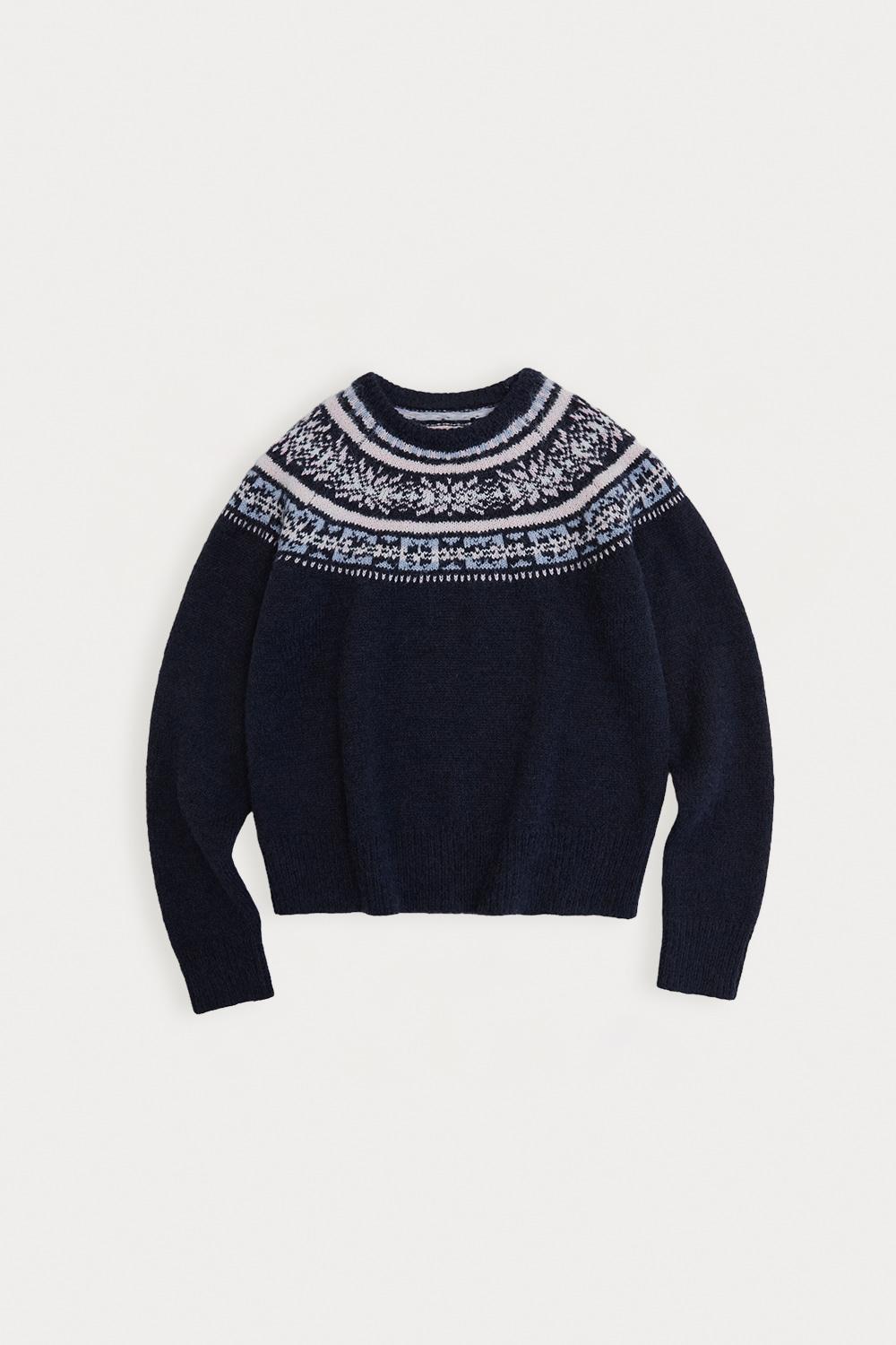 페어아일 울 라운드 니트_Navy