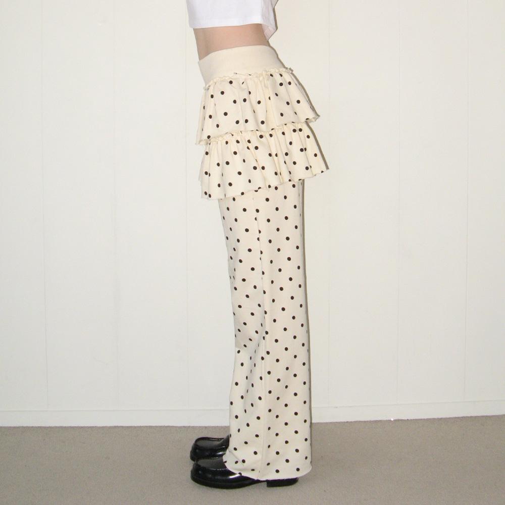 [2/14 순차배송] DOT CANCAN RUFFLE LAYERED PANTSKIRT CREAM