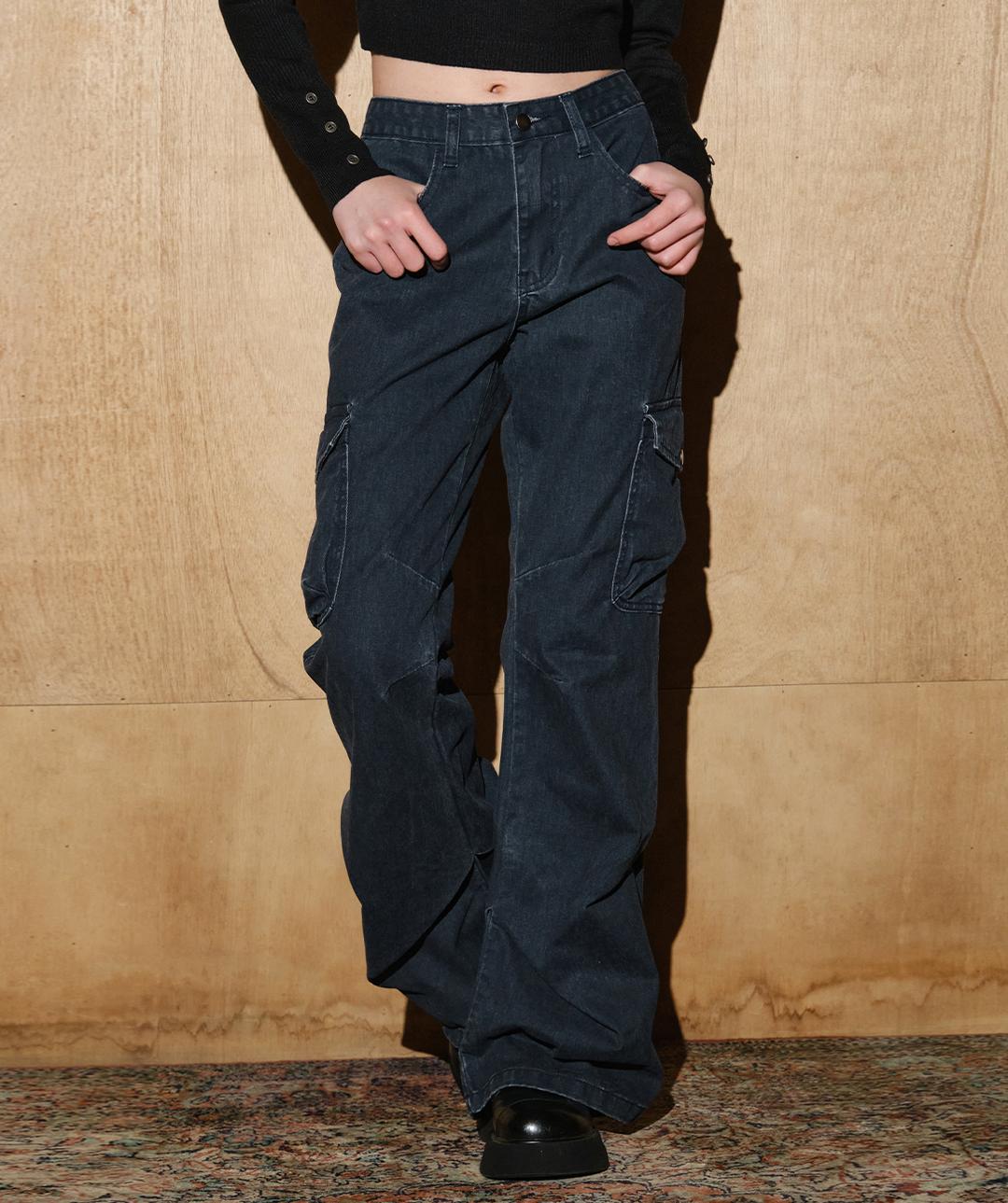 헬레네파리스 카치온 워시드 투 턱 부츠컷 팬츠 [미드나잇 블루]