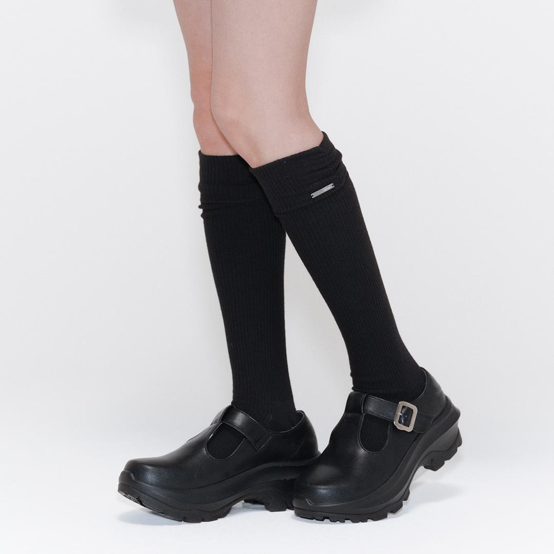 Shirring knee socks BLACK