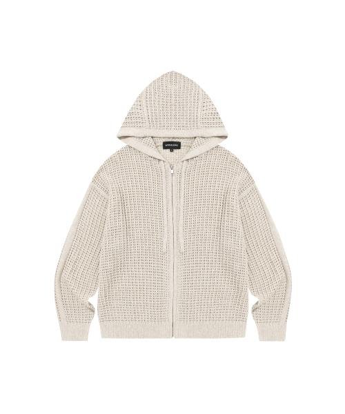 Scassi knit hood zip-up - LIGHT BEIGE