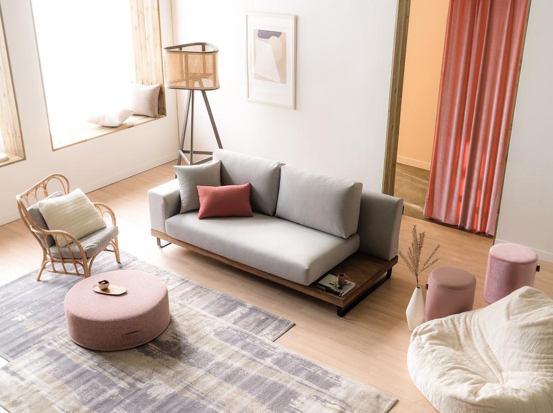 [ 한울 ] 3인용 서브 테이블형 아쿠아클린 패브릭 원목소파