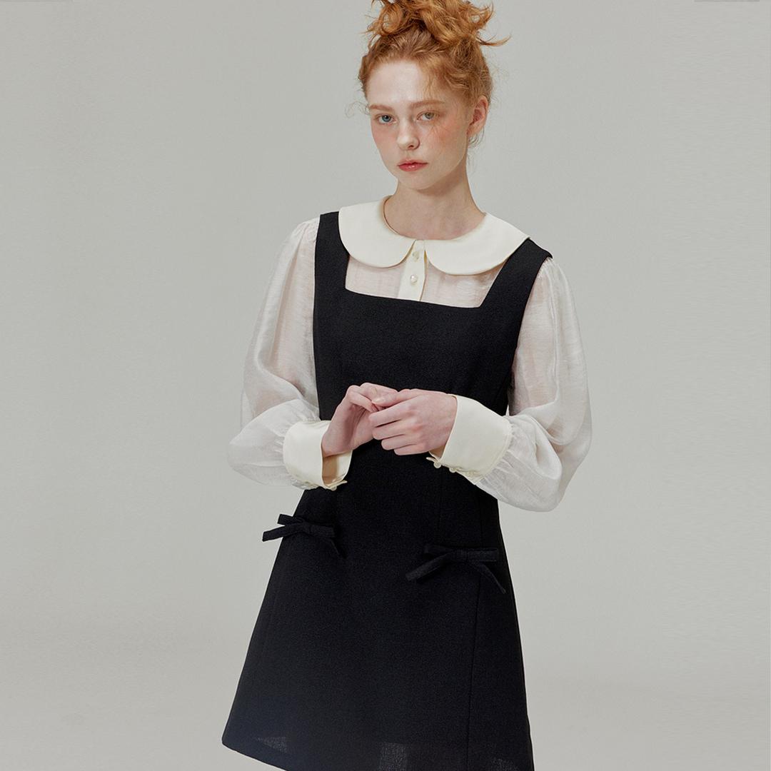 Ribbon bustier tweed mini dress_Black