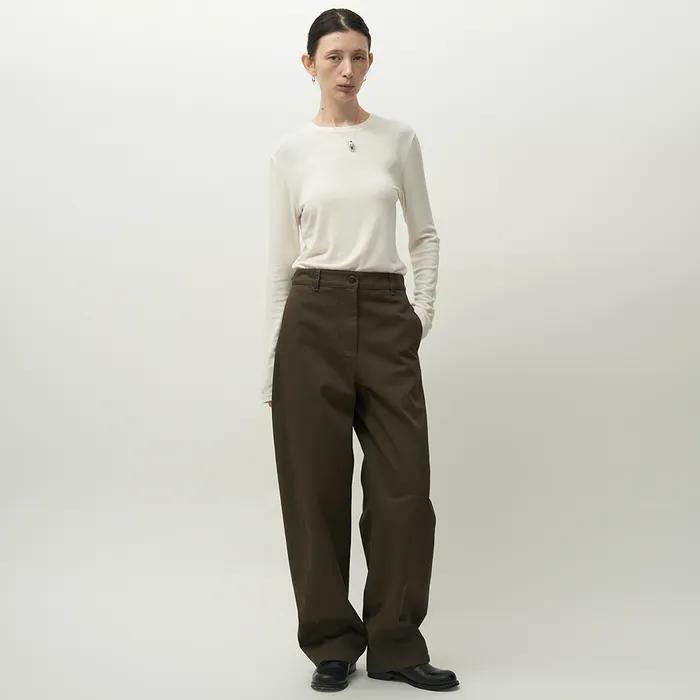 Cotton Curved Pants Brown