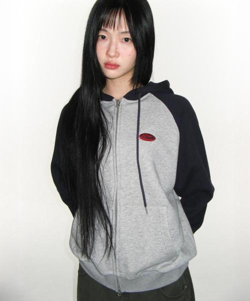 CIRCLE LOGO RAGLAN HOODIE ZIP-UP NAVY