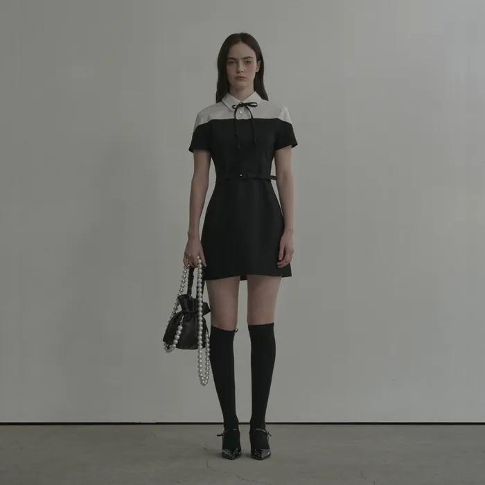 Shirt Off Shoulder Suit Dress-Black