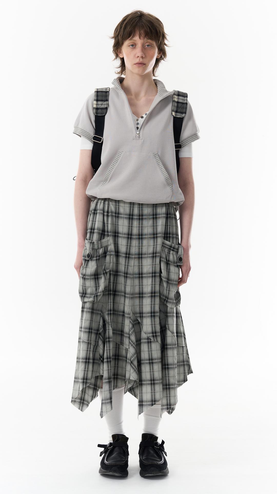 CHECK POCKET SKIRT_LIGHT GRAY